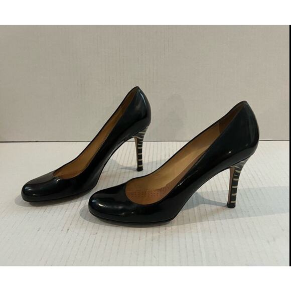Kate Spade Lori Patent Leather Black Zebra Design Heel Round Toe Pumps Size 8 - Picture 1 of 9